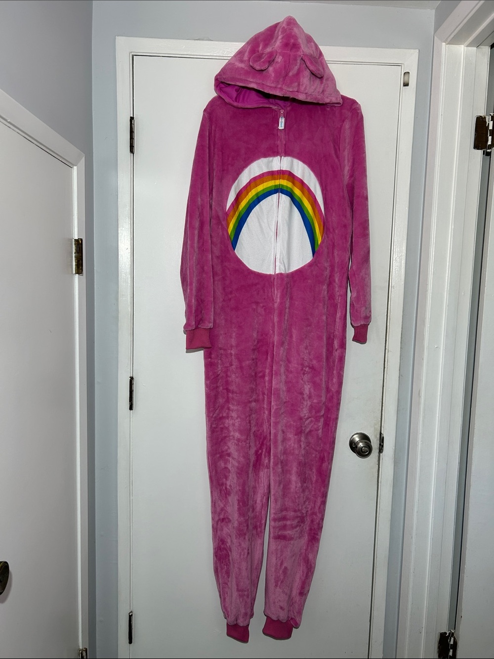 Care Bears Rainbow Cheer Bear Hooded One-Piece Pajamas Halloween Costume Adult M